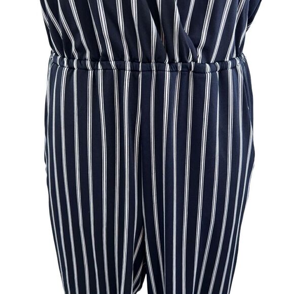 SuperFoxx Striped Navy White Halter Jumpsuit Women's Size XS Stretchy - Picture 13 of 16